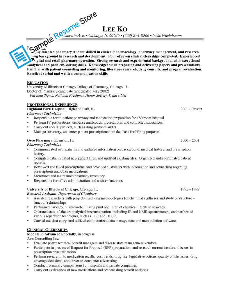 Resume for pharmacy technician job